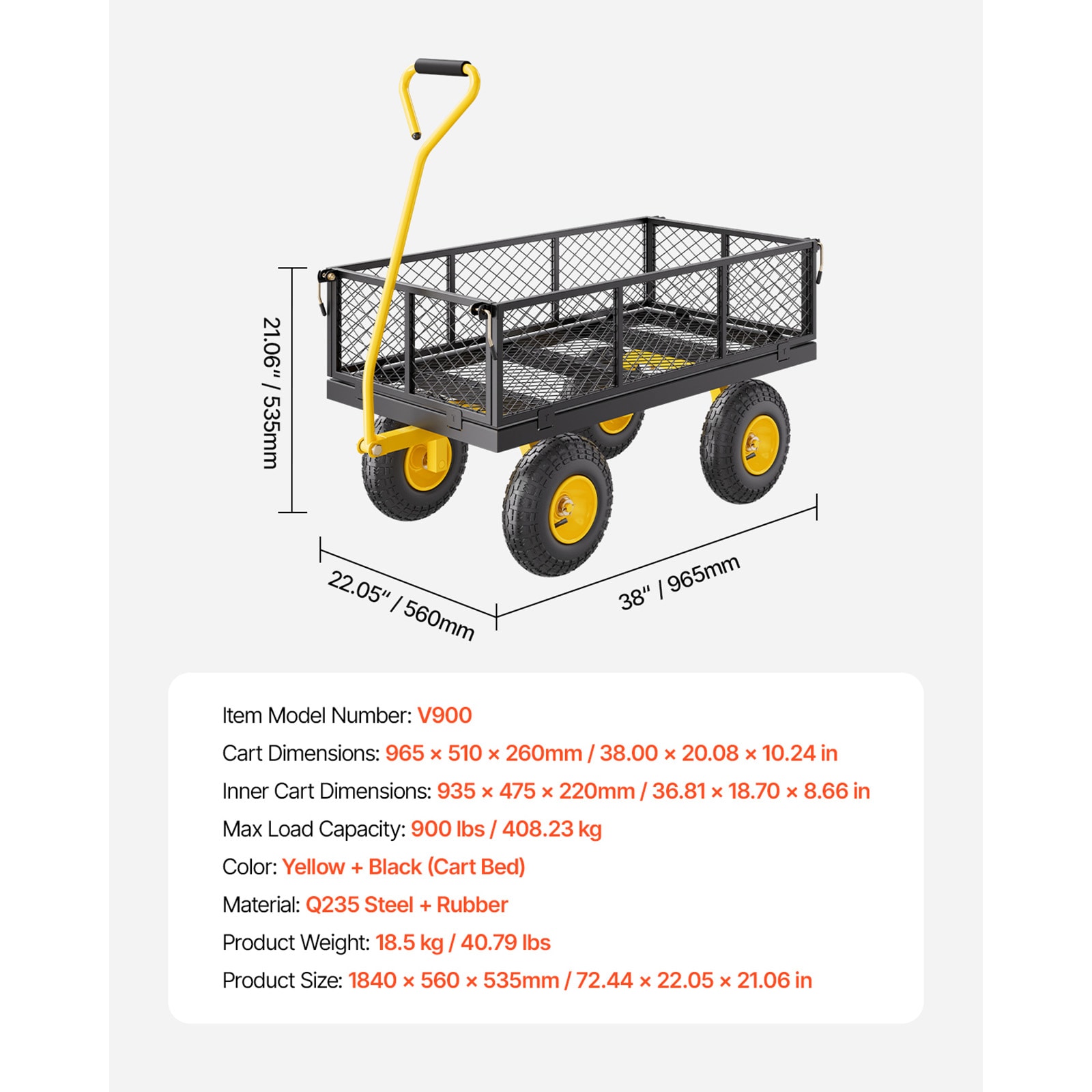Heavy Duty Steel Garden Cart With Removable Mesh Sides And Handle_voghion.com